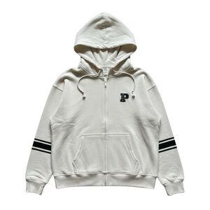 Victoria’s Secret PINK Cream Full Zip Hoodie Varsity Logo L NWT